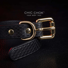 chicchok [Silvana] black snake pattern bracelet, paired with luxurious gold chain and hardware details, noble and individual design style, modern fashion accessories.