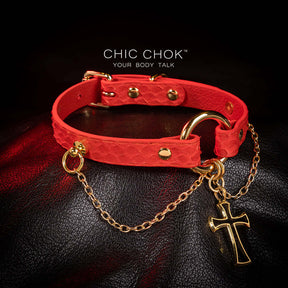 Flaming python leather, cross, handmade original design, choker