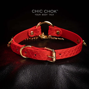 Flaming python leather, cross, handmade original design, choker