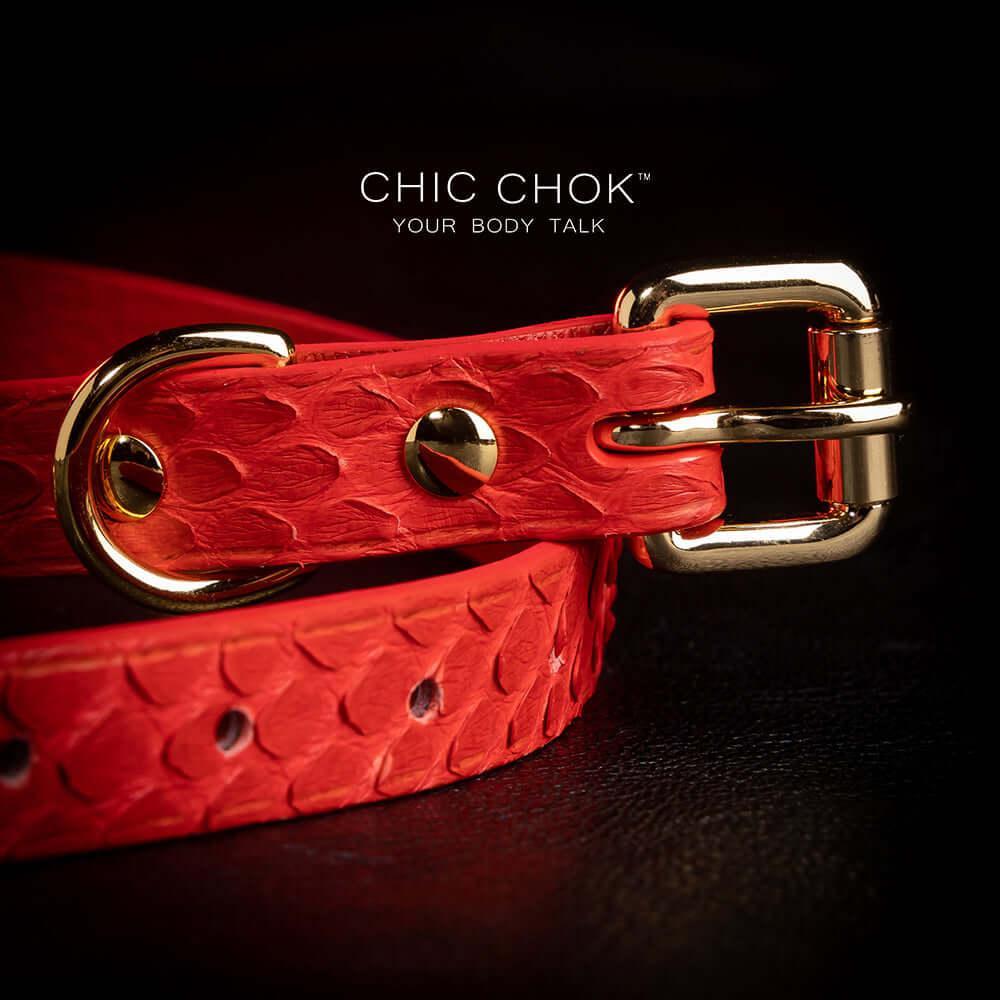 CHICCHOK [Temptation] - Hot Red Python Hide Cross and Chains Adjustable Fashion Choker - CHICCHOK - Choker