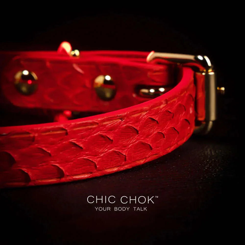 CHICCHOK [Temptation] - Hot Red Python Hide Cross and Chains Adjustable Fashion Choker - CHICCHOK - Choker
