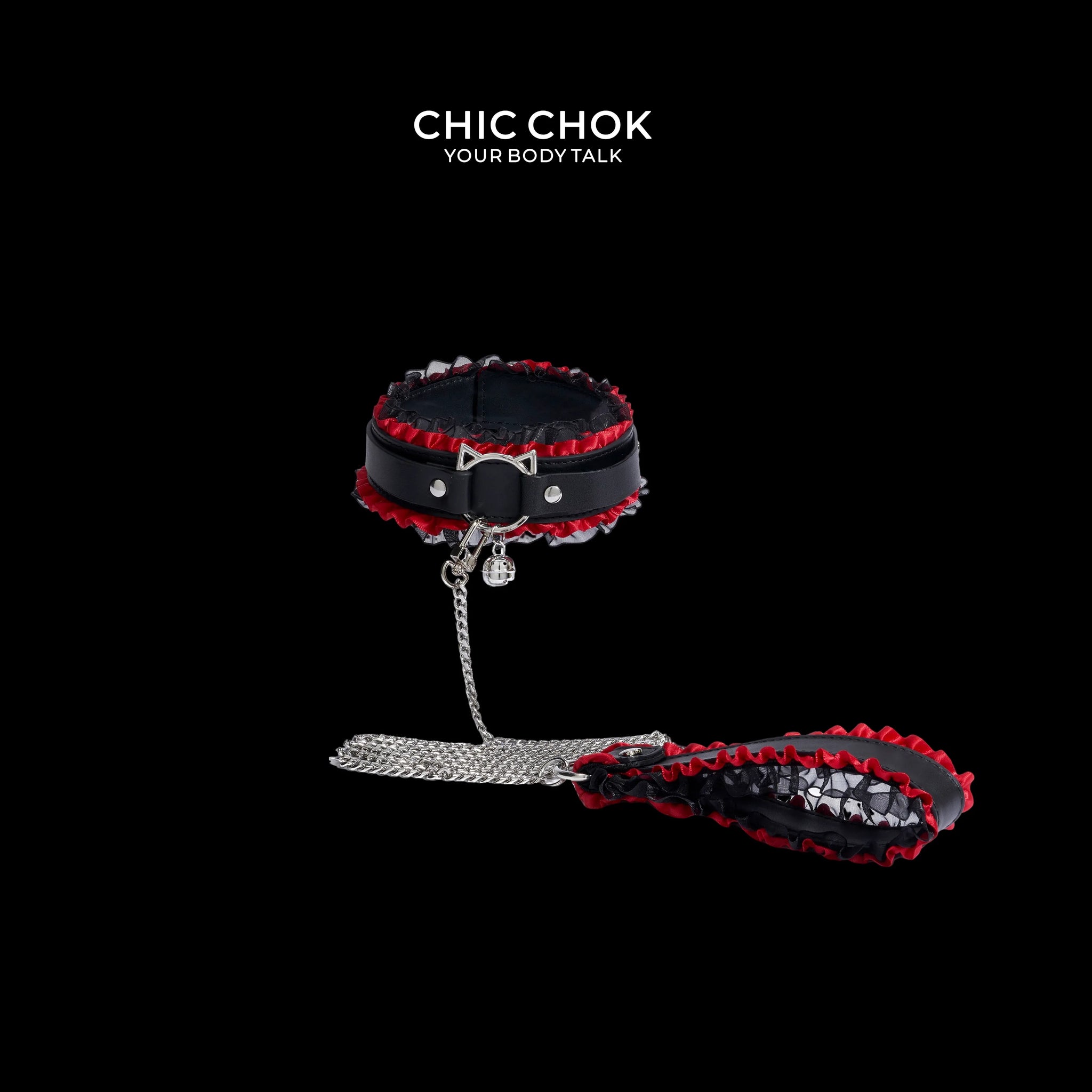 CHICCHOK [Kitty Love] Kitty Themed Cute Lovely Leather Lace with Bell Adjustable Choker - CHICCHOK - Choker