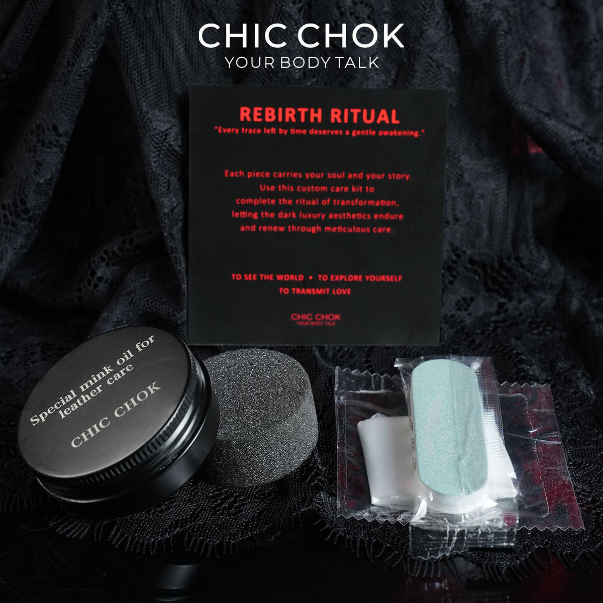 CHICCHOK Premium Mink Oil Leather Care Kit | All-in-One Professional Cleaning & Polishing Set for Gothic Body Jewelry